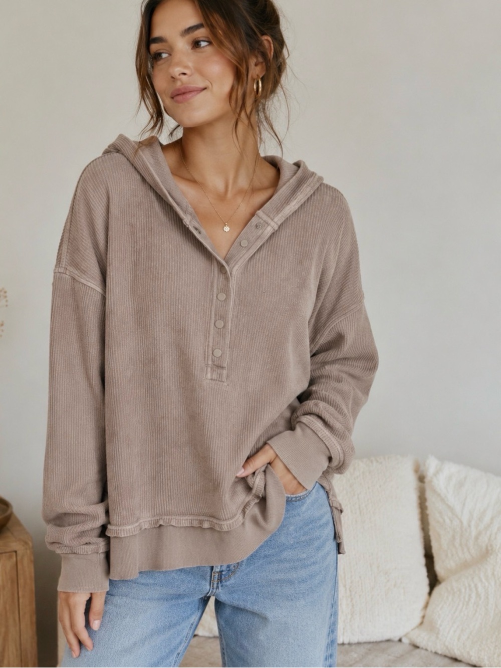 Aerie Hoodie Faded Brown Relaxed